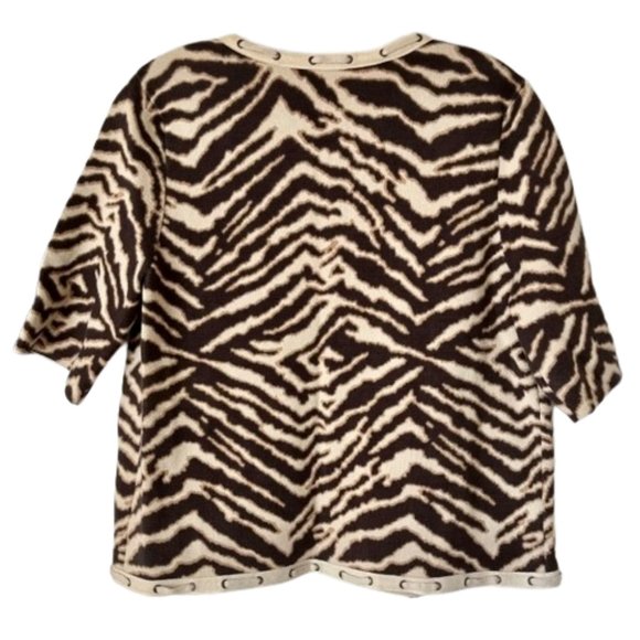 Chico's Sassy Animal Sandra 100% Cotton Cardigan Espresso - 8 - Picture 4 of 9